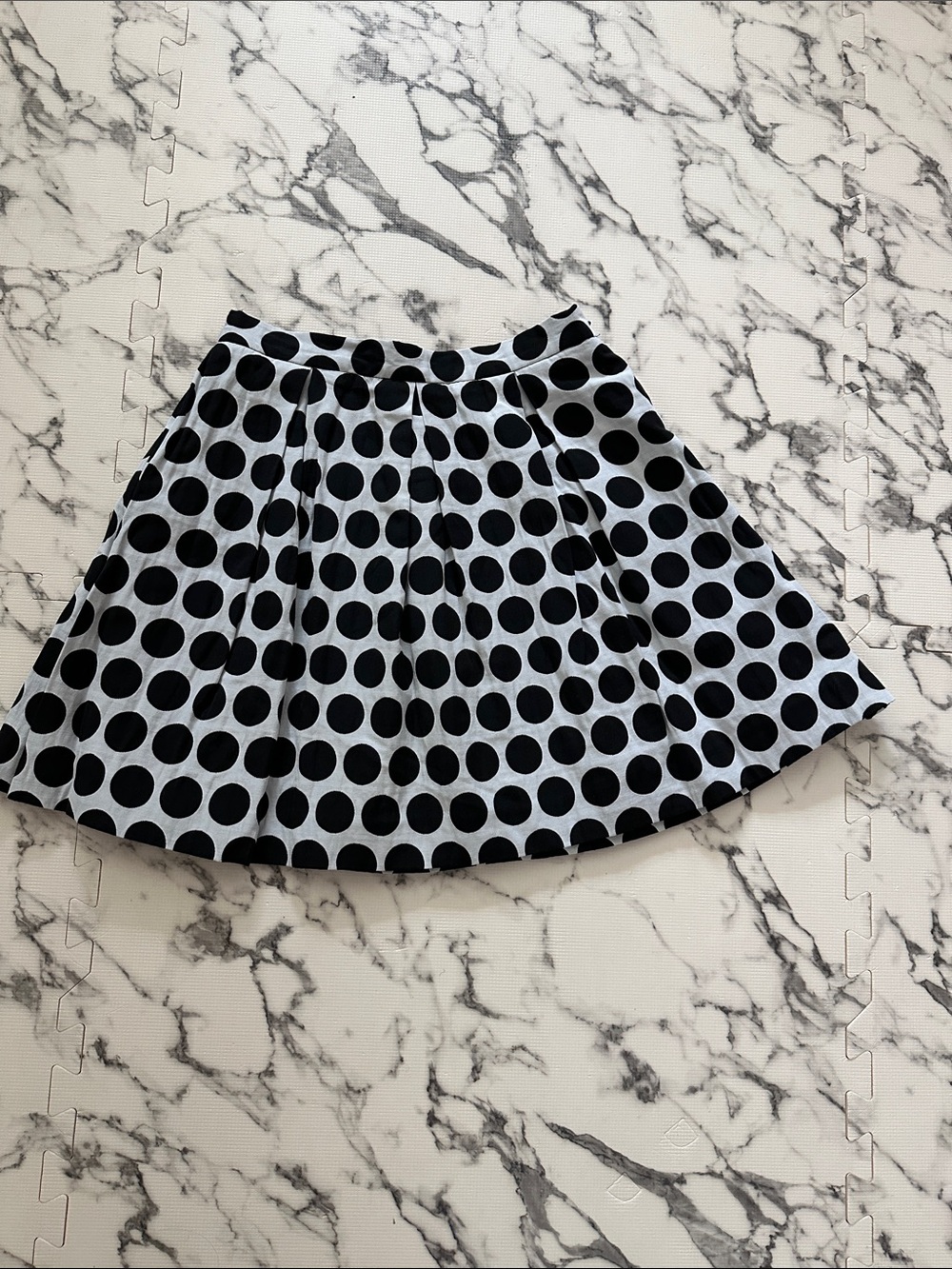 French Connection Pleated Black & White Polka Dot Skater Skirt